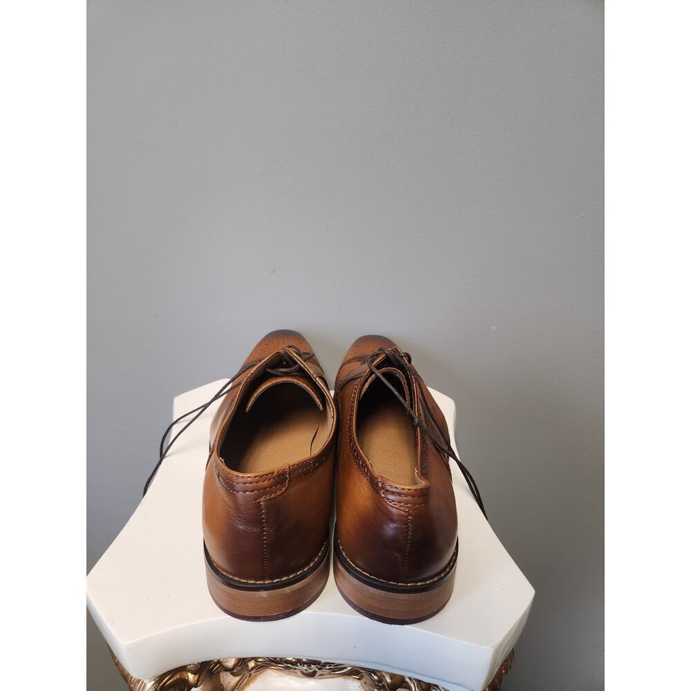 Men's 11.5 La Milano Lorenzo Tan Leather Cap-Toe Oxford Dress Shoes Brogue Brown - Picture 4 of 6
